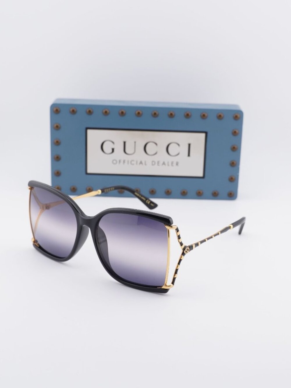 Gucci GG0592SK 001 Butterfly Sunglasses - Black / Grey